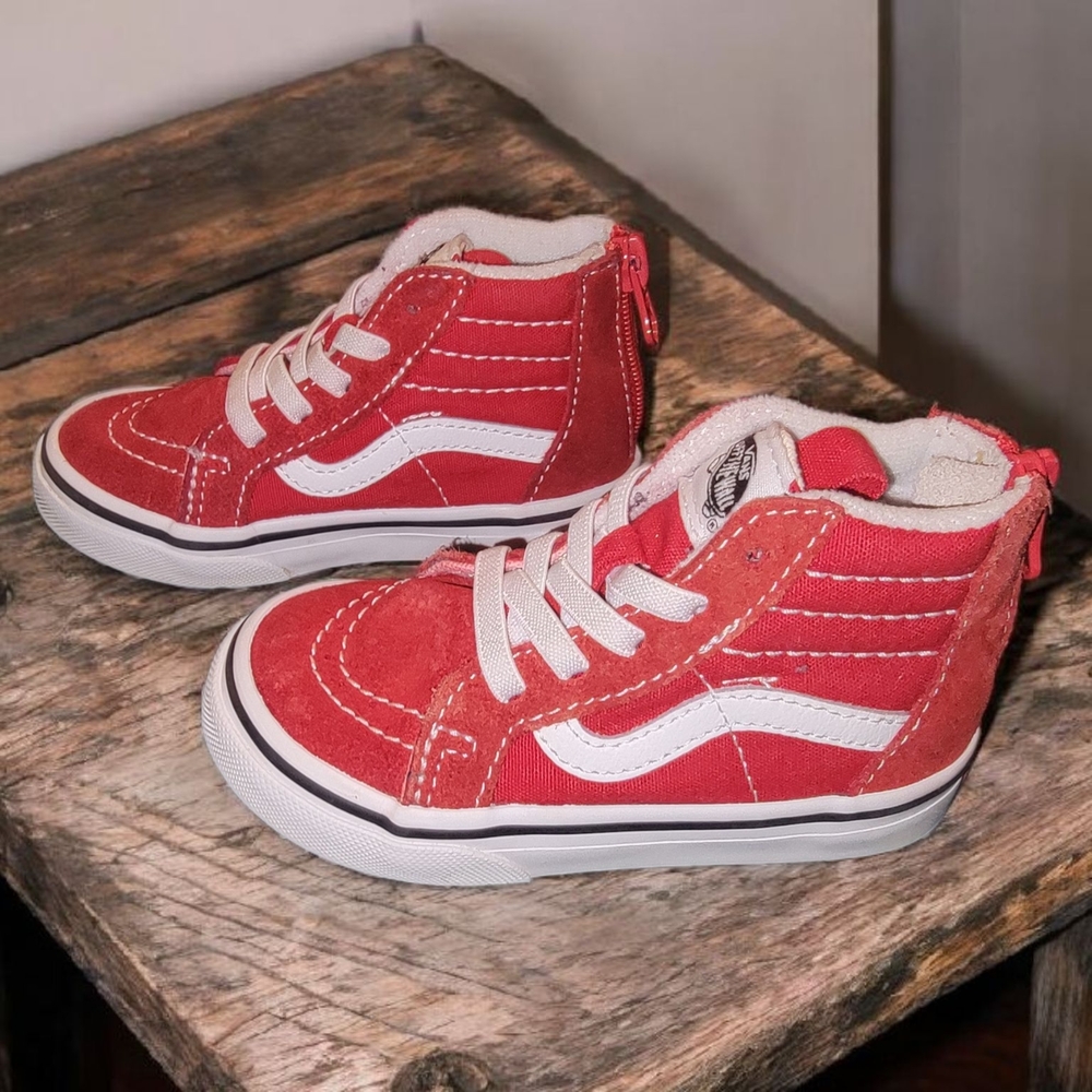 Vans Kids Red and White High-Top Sneakers